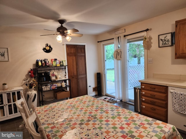 23 Maricopa Trl, Browns Mills, NJ 08015 - bedroom featuring access to exterior, dark tile patterned floors, ceiling fan, and a closet