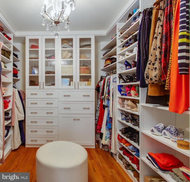 1201 Dartmouth Rd, Alexandria, VA 22314 - walk in closet with light wood-type flooring and a chandelier