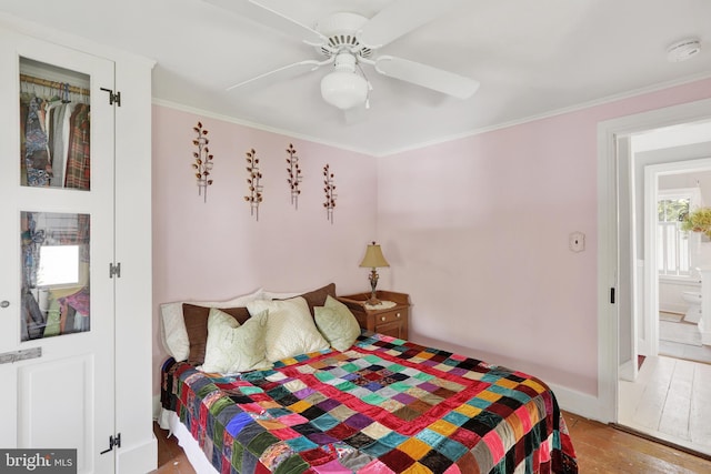 2538 Church Ln, Doylestown, PA 18902 - bedroom featuring crown molding, wood finished floors, baseboards, and a ceiling fan