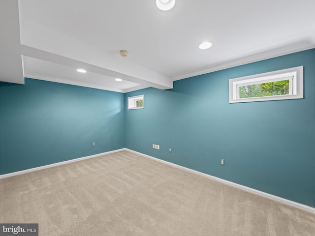 2200 Traies Ct, Alexandria, VA 22306 - below grade area featuring carpet, baseboards, plenty of natural light, recessed lighting, and crown molding
