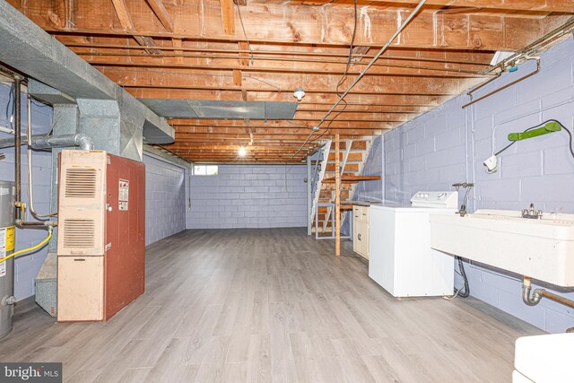 5649 Kavon Ave, Baltimore, MD 21206 - unfinished basement with washer / clothes dryer, wood finished floors, and a sink