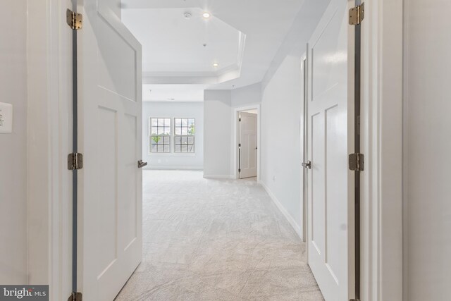 14438 Mattawoman Dr Unit 5000H, Brandywine, MD 20613 - hallway featuring light colored carpet, a raised ceiling, recessed lighting, and baseboards