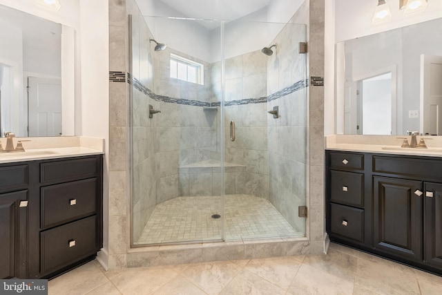 14438 Mattawoman Dr Unit 5000H, Brandywine, MD 20613 - bathroom with vanity, a stall shower, and tile patterned flooring