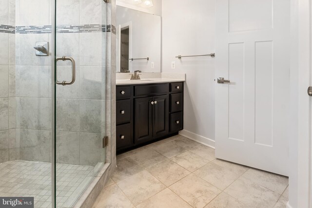 14438 Mattawoman Dr Unit 5000H, Brandywine, MD 20613 - bathroom with vanity, a shower stall, baseboards, and tile patterned floors