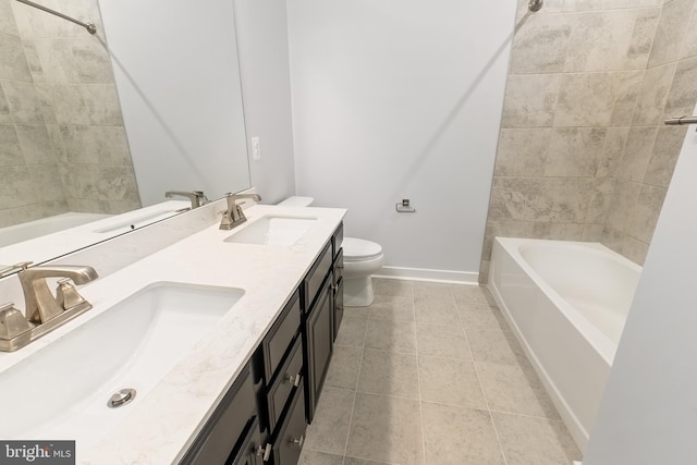 14438 Mattawoman Dr Unit 5000H, Brandywine, MD 20613 - full bath featuring double vanity, baseboards, toilet, tile patterned floors, and shower / bathtub combination