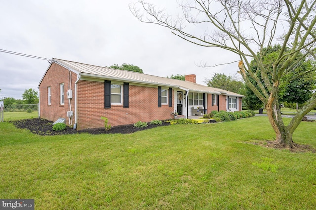 1267 Dominion Rd, Gerrardstown, WV 25420 - ranch-style home featuring brick siding, a chimney, metal roof, and a standing seam roof