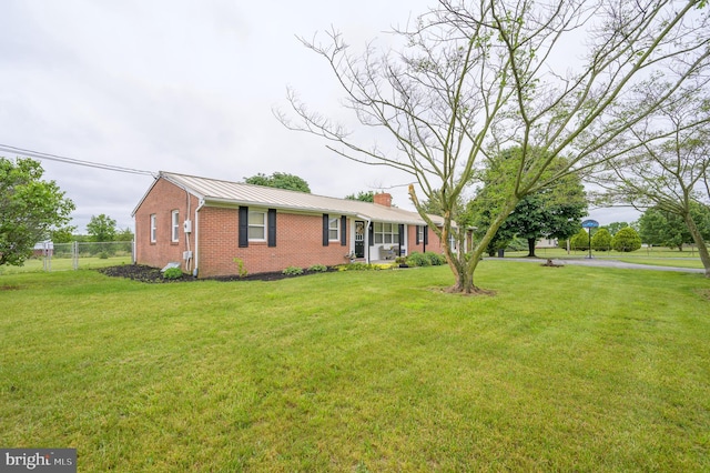 1267 Dominion Rd, Gerrardstown, WV 25420 - ranch-style house featuring brick siding, a chimney, metal roof, and a standing seam roof