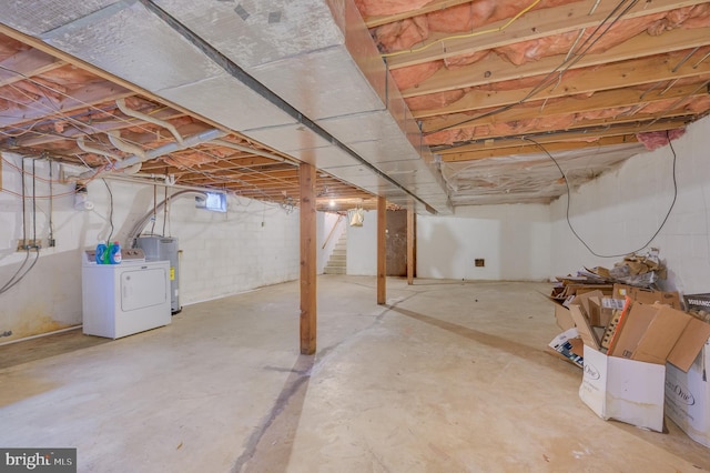 1267 Dominion Rd, Gerrardstown, WV 25420 - unfinished basement with washer / dryer, stairway, and water heater