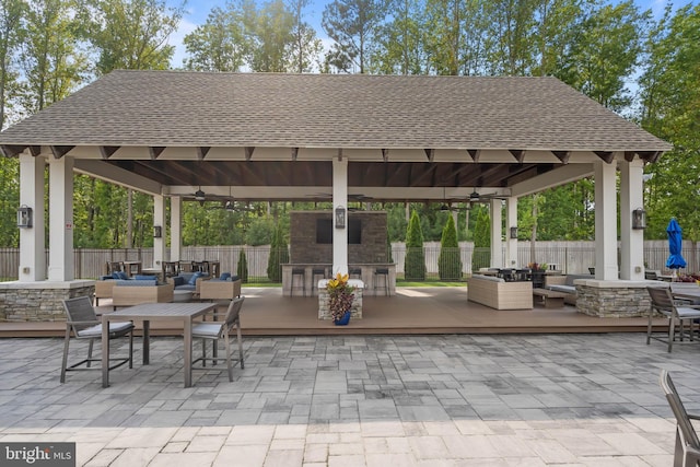 20093 Old Salt Ln, Frankford, DE 19945 - view of patio / terrace featuring a gazebo, an outdoor living space with a fireplace, and outdoor dining space