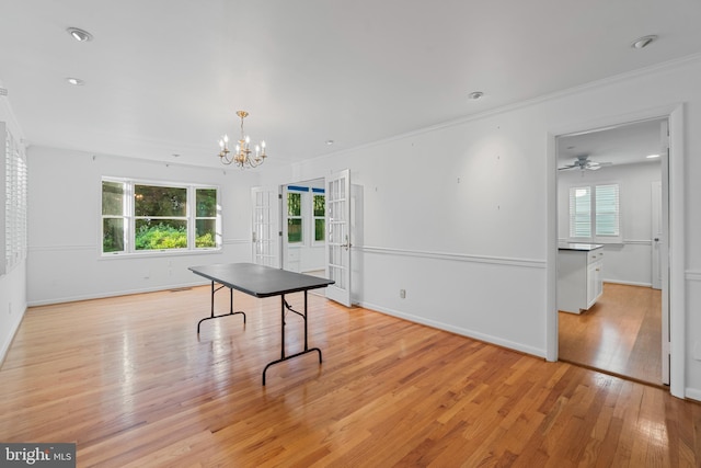530 Anneslie Rd, Baltimore, MD 21212 - recreation room featuring light wood-style flooring, a chandelier, ornamental molding, baseboards, and recessed lighting