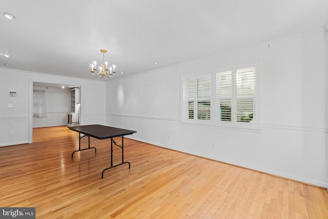 530 Anneslie Rd, Baltimore, MD 21212 - rec room with ornamental molding, wood finished floors, a chandelier, baseboards, and recessed lighting