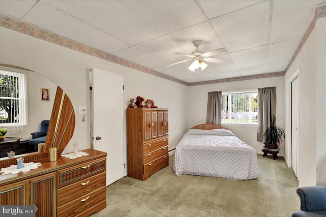 1807 King St, Reading, PA 19605 - bedroom featuring a drop ceiling, carpet, arched walkways, and ceiling fan