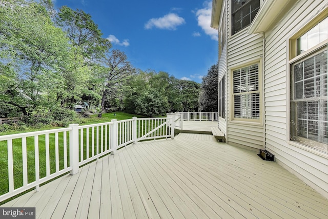 10106 Waterside Dr, Burke, VA 22015 - wooden terrace featuring view of scattered trees and a lawn