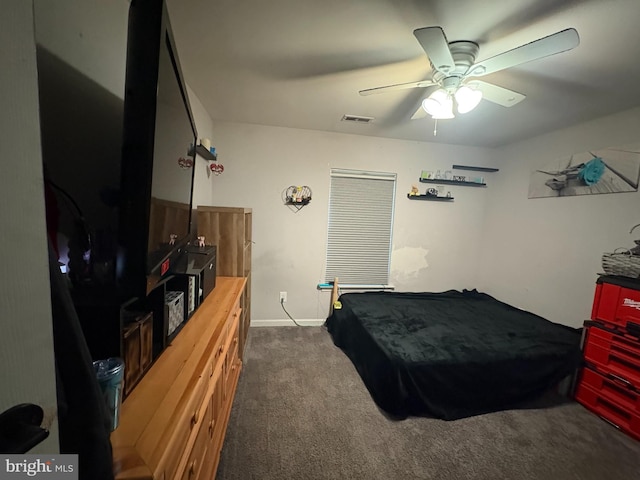 23 Winding Rd, Levittown, PA 19057 - bedroom with dark carpet, a ceiling fan, and baseboards