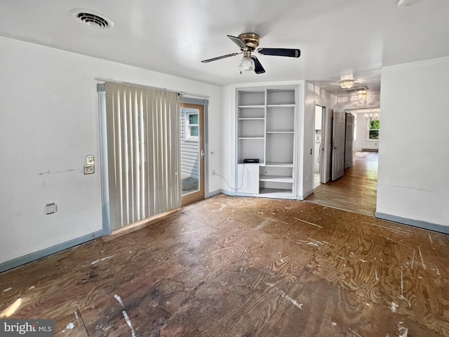178 Fulton Ave, Charles Town, WV 25414 - unfurnished room with ceiling fan, built in shelves, baseboards, and wood finished floors
