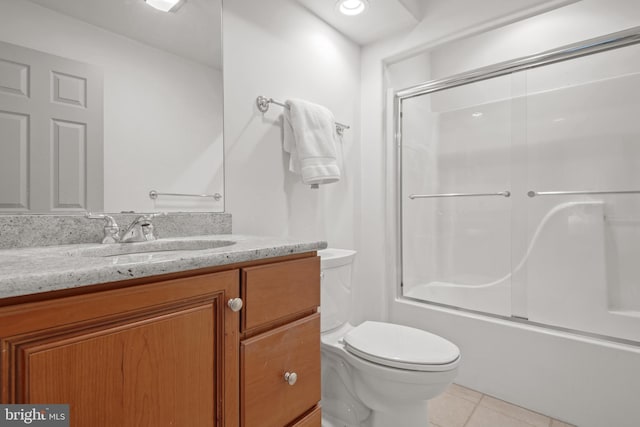 66 Farmview Ln, Lititz, PA 17543 - bathroom featuring vanity, toilet, tile patterned floors, and shower / bath combination with glass door