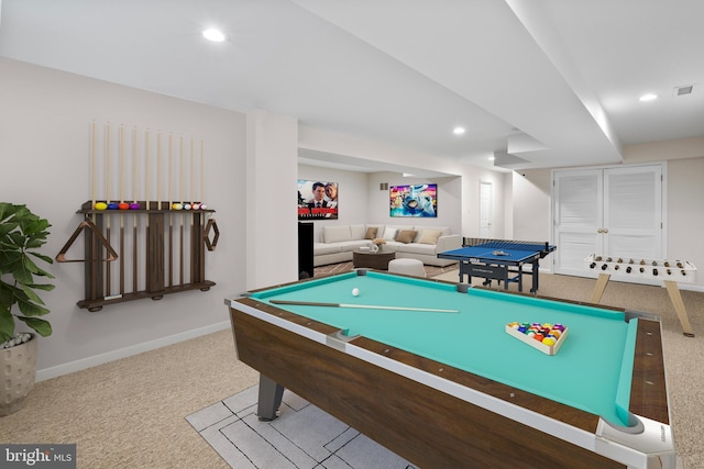 285 Cherry Ln, Kennett Square, PA 19348 - rec room featuring carpet flooring, baseboards, recessed lighting, and pool table