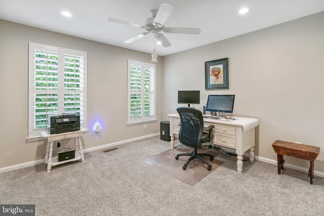 285 Cherry Ln, Kennett Square, PA 19348 - carpeted office with baseboards, recessed lighting, and ceiling fan