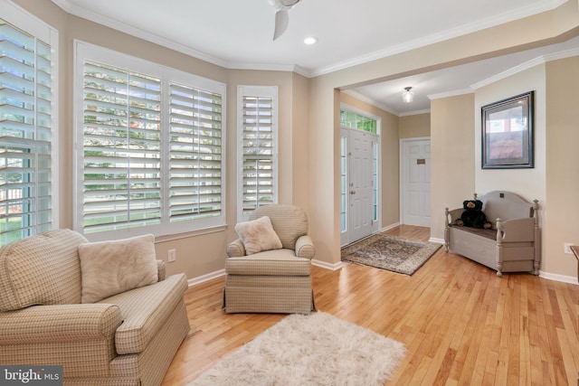 285 Cherry Ln, Kennett Square, PA 19348 - living room featuring wood finished floors, baseboards, ceiling fan, recessed lighting, and crown molding