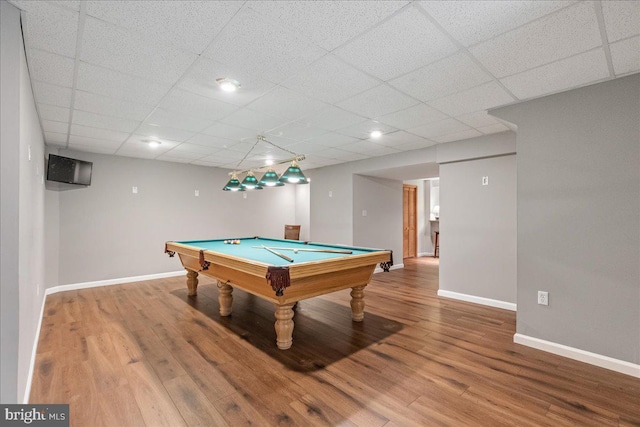 10 Evans Ln, Lawrenceville, NJ 08648 - game room featuring billiards table, baseboards, wood finished floors, and a paneled ceiling