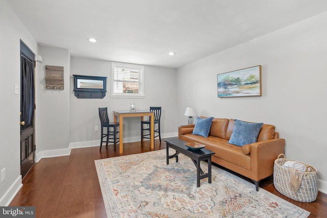 154 Mercy St, Philadelphia, PA 19148 - living room with dark wood-style flooring, baseboards, and recessed lighting