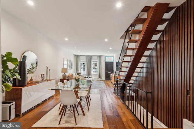 1011 Dickinson St, Philadelphia, PA 19147 - dining room with light wood-type flooring, recessed lighting, and stairway