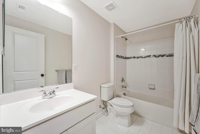 22635 Naugatuck Sq, Ashburn, VA 20148 - bathroom with toilet, shower / bath combo, vanity, tile patterned floors, and baseboards