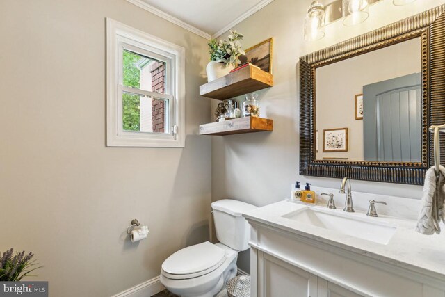 2218 Oakwood Ln, Atco, NJ 08004 - bathroom featuring toilet, ornamental molding, vanity, and baseboards