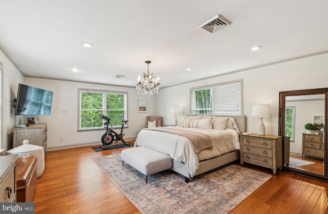 2218 Oakwood Ln, Atco, NJ 08004 - bedroom with wood finished floors, a chandelier, recessed lighting, and baseboards