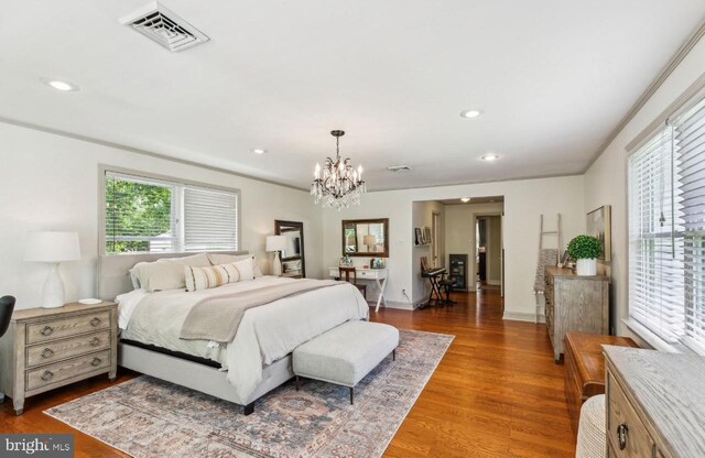 2218 Oakwood Ln, Atco, NJ 08004 - bedroom featuring a chandelier, wood finished floors, recessed lighting, and baseboards