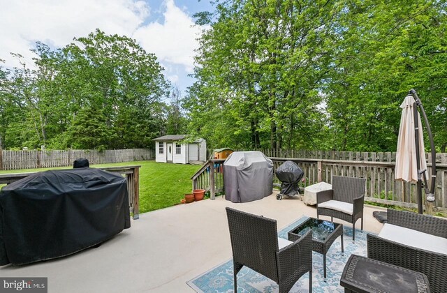 2218 Oakwood Ln, Atco, NJ 08004 - view of patio featuring an outdoor hangout area, area for grilling, and view of wooded area