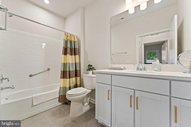 6411 Tulip Ter, Haymarket, VA 20169 - bathroom featuring toilet, tile patterned flooring, shower / bathtub combination with curtain, and vanity
