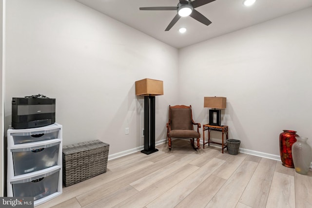 6411 Tulip Ter, Haymarket, VA 20169 - living area featuring a ceiling fan, wood finished floors, baseboards, and recessed lighting