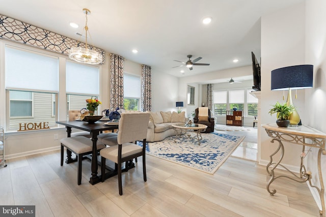 6411 Tulip Ter, Haymarket, VA 20169 - dining room featuring ceiling fan, light wood-style floors, recessed lighting, and baseboards