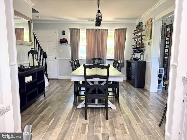 159 Harwich St, Browns Mills, NJ 08015 - dining room featuring stairs, light wood-style flooring, ornamental molding, and baseboards