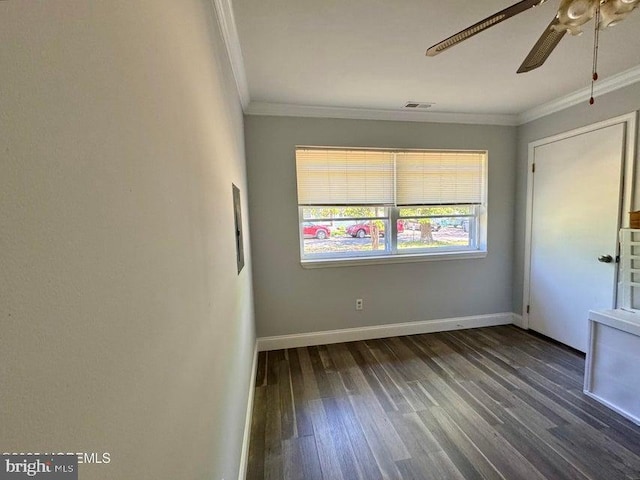 159 Harwich St, Browns Mills, NJ 08015 - unfurnished room with a ceiling fan, ornamental molding, dark wood-type flooring, and baseboards