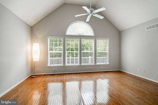 256 Silverbell Ct, West Chester, PA 19380 - unfurnished room with wood-type flooring, ceiling fan, lofted ceiling, and baseboards