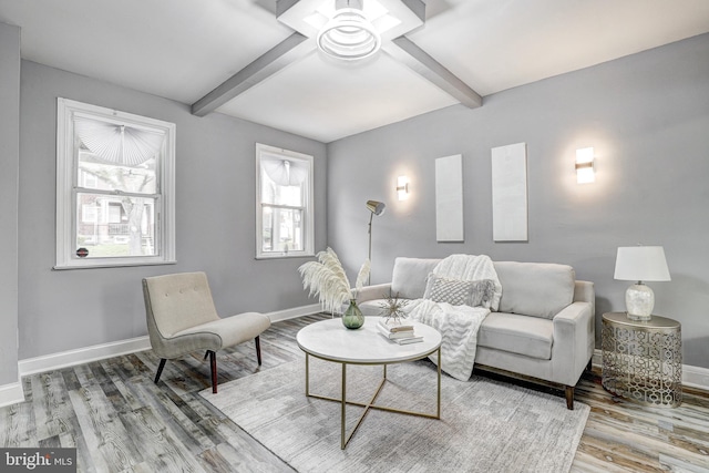 2503 W Forest Park Ave, Baltimore, MD 21215 - sitting room with beam ceiling, wood finished floors, and baseboards