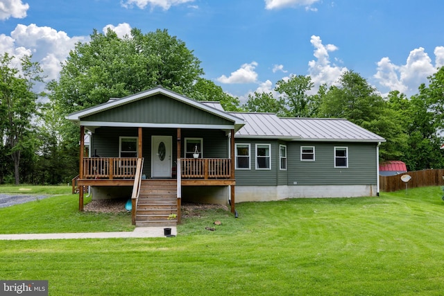 94 Eagle Ct, Woodstock, VA 22664 - view of front facade with stairs, covered porch, and metal roof