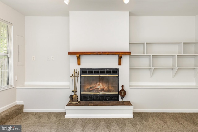 211 Westminster Ln Unit 119, Stafford, VA 22556 - detailed view of carpet floors, a glass covered fireplace, and baseboards