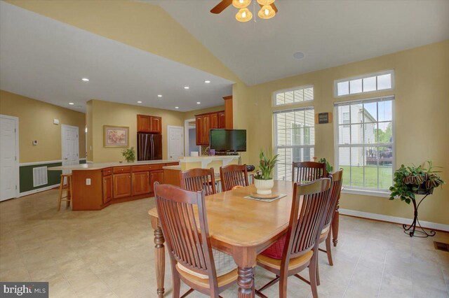 10526 Jasper Dr S, Greencastle, PA 17225 - dining area with ceiling fan, recessed lighting, vaulted ceiling, and baseboards