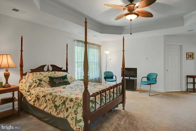 10526 Jasper Dr S, Greencastle, PA 17225 - carpeted bedroom with a tray ceiling, ornamental molding, baseboards, and a ceiling fan