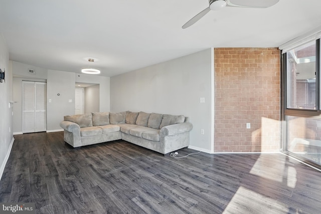 1001 Randolph St N Unit 523, Arlington, VA 22201 - living room featuring dark wood finished floors, ceiling fan, and baseboards