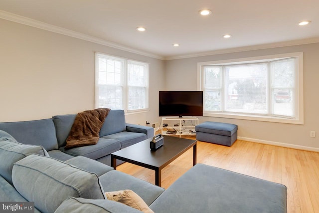 3312 Clay St, Silver Spring, MD 20902 - living area featuring ornamental molding, healthy amount of natural light, wood finished floors, baseboards, and recessed lighting