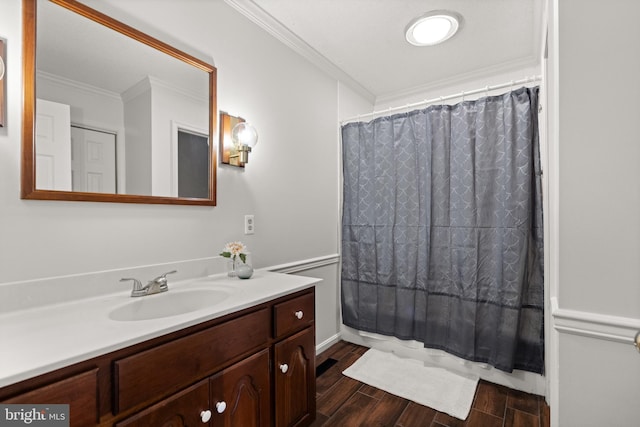 98 Magnificent Ln, Hedgesville, WV 25427 - bathroom featuring crown molding, vanity, and wood finished floors