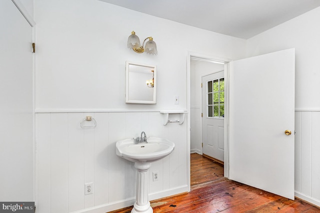 6908 S Roxbury Mill Rd, Spotsylvania, VA 22551 - bathroom with hardwood / wood-style flooring and wainscoting