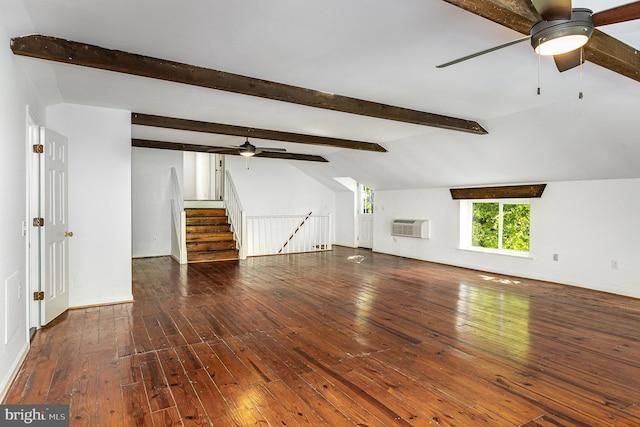 6908 S Roxbury Mill Rd, Spotsylvania, VA 22551 - unfurnished living room with a ceiling fan, a wall unit AC, and hardwood / wood-style floors