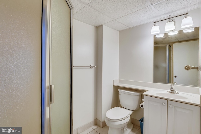 506 Brandywine House Rd Unit 506S, Bethany Beach, DE 19930 - full bathroom featuring a paneled ceiling, a stall shower, tile patterned flooring, vanity, and toilet