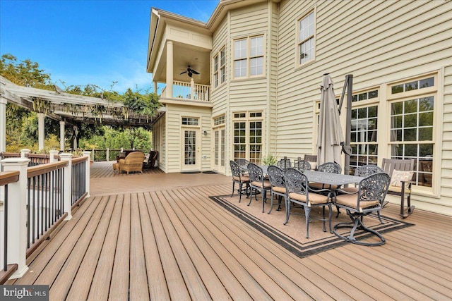 27422 Bridle Pl, Chantilly, VA 20152 - deck with outdoor dining area and ceiling fan