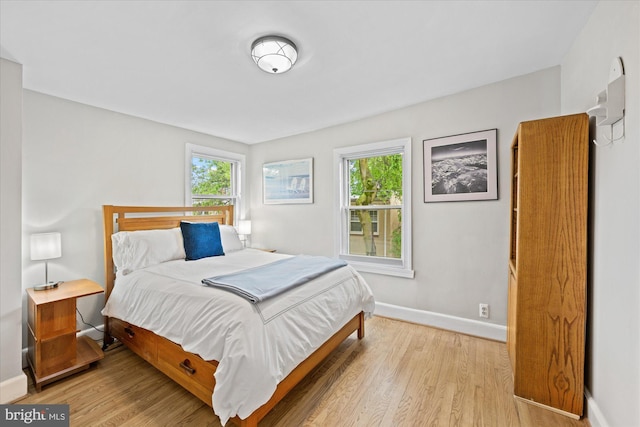 303 N W St, Alexandria, VA 22314 - bedroom with baseboards, light wood-style floors, and multiple windows